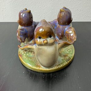 Vintage 1950s Collectible Ceramic Trio Of Blue Bird Candle Holder Figurine Decor